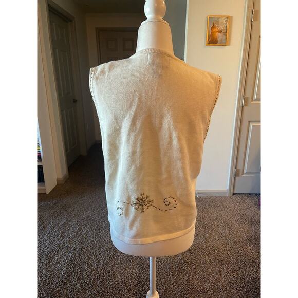 Vintage Holiday White Gold Beaded Vest Grandma Core Fall Christmas Nostalgia - Picture 6 of 8